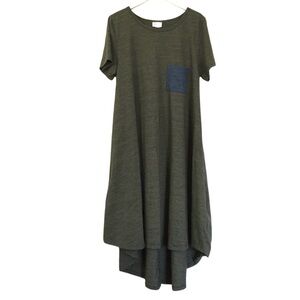 NWT Olive Green A-Line Swing Dress With Blue Pocket & Short Sleeves